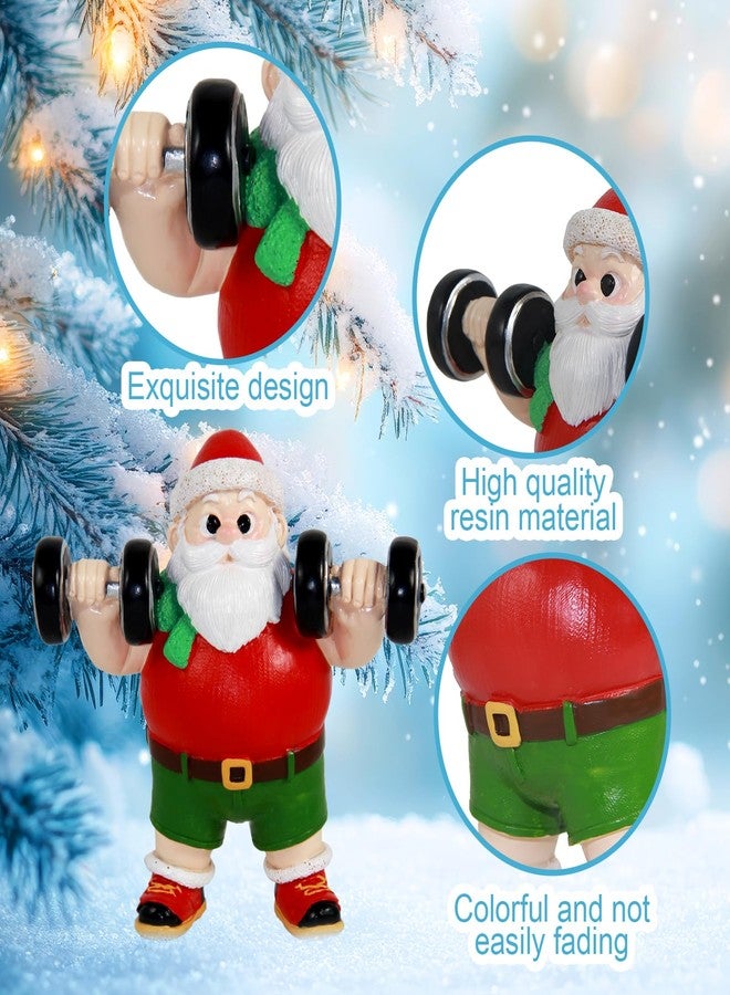 snaxuda Christmas Figurines, 2pcs Santa Claus Weightlifter Dumbbell Ornaments Bodybuilder Ornament Resin Santa Figurines for Xmas Decoration Christmas Party Supplies - Image 3